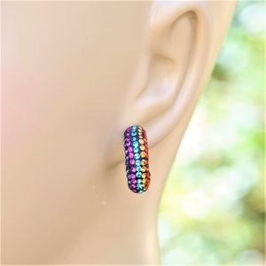 Rainbow Huggie Earrings Crystal Sterling